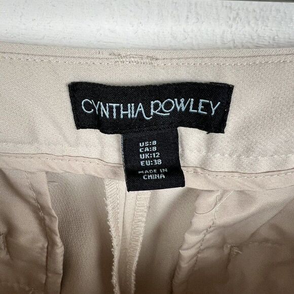 Cynthia Rowley Pants 8 Womens Biege Slacks Slim Ankle Pockets Career Zip Fly - Picture 2 of 7